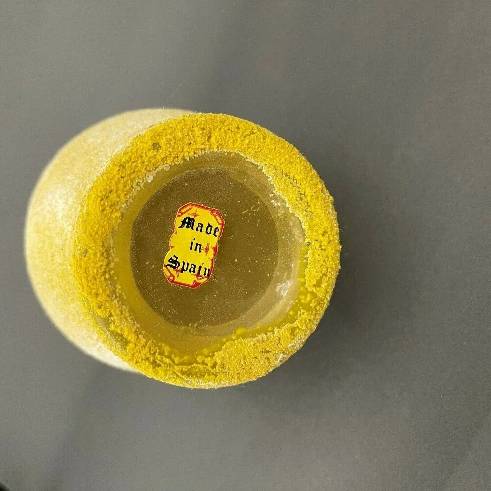 Vintage Wine Jug‎ Textured Frosted Rough Yellow Glass Bottle Cork Stopper Spain